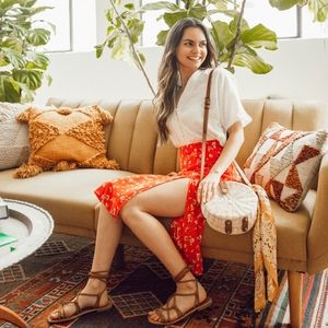 Le Lis Red Floral Midi Skirt